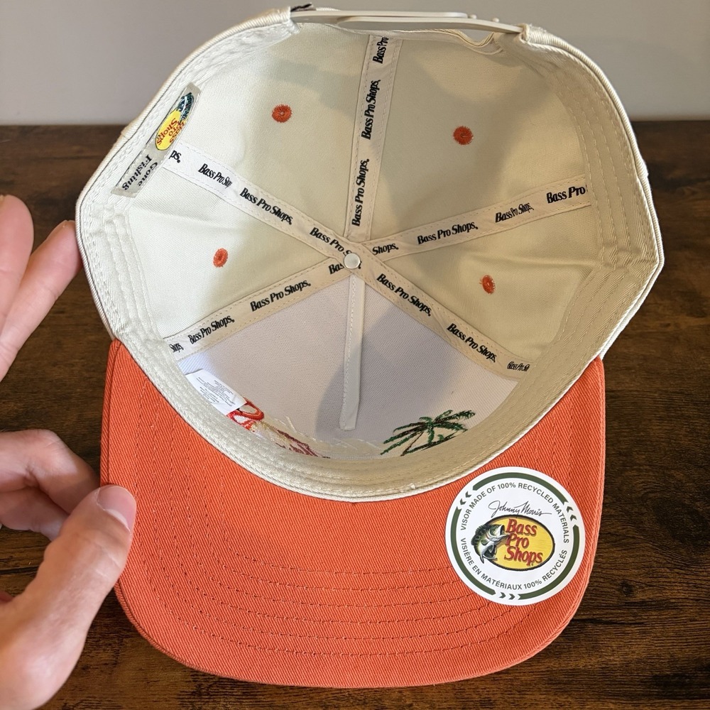Bass Pro Shops Florida Flamingo Flat Bill Hat SnapBack White and Orange - Picture 6 of 10